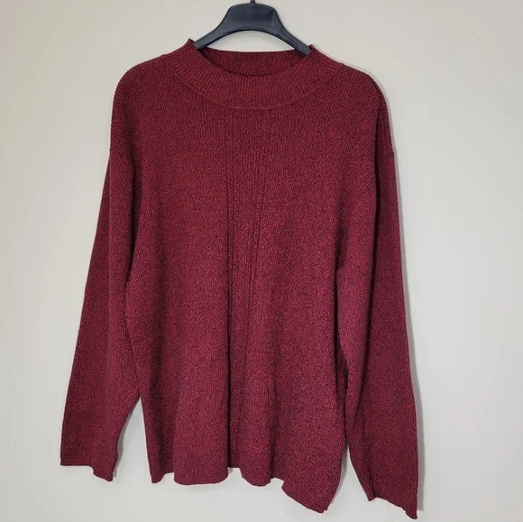 Liz Claiborne Woman Burgundy Wine Black Mock Neck Ribbed Knit Sweater Size 3X - Picture 1 of 9
